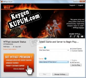 Регистрационный ключ к программе  WTFast